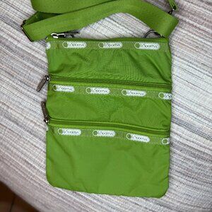 LeSportsac Kasey Lime Green Three Zip Crossbody